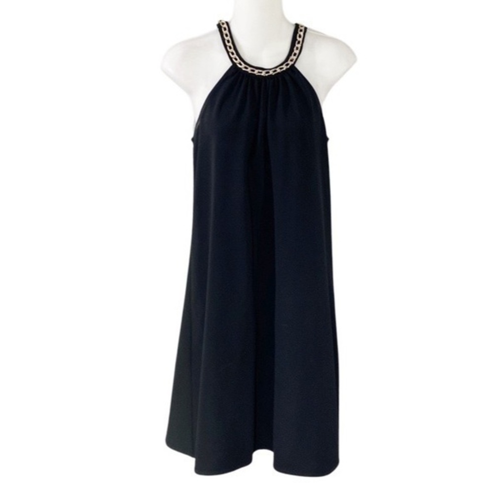 Calvin Klein black gold chain necklace shift dress FF6
